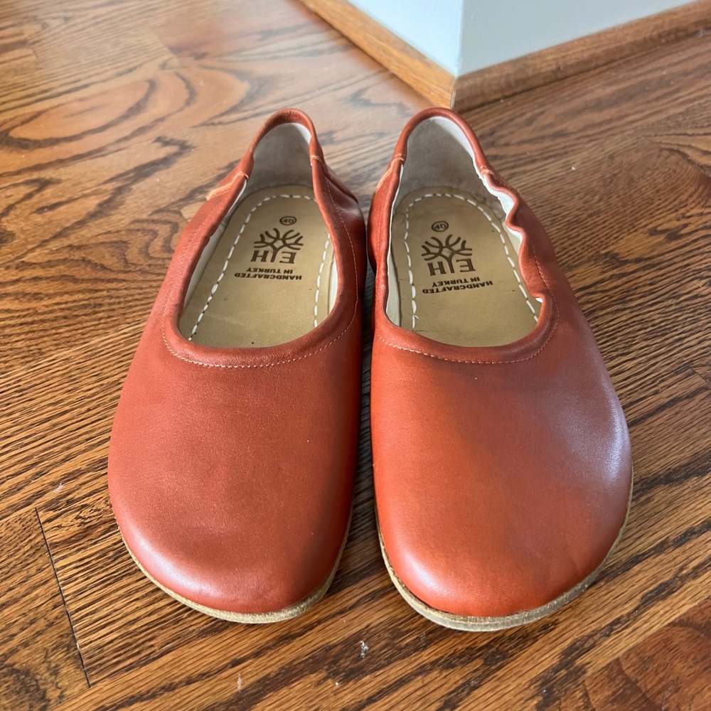 Earthing Harmony Barefoot Leather‎ Ballet Flats Handcrafted Turkey Cognac Sz 40